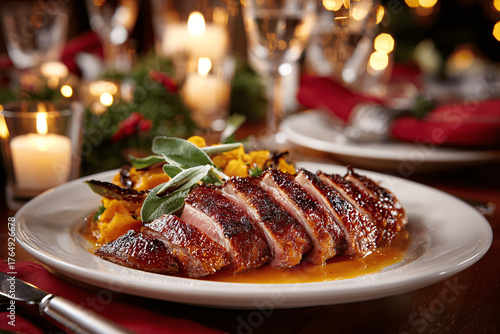Elegant French duck breast with orange sauce for festive Christmas dinner