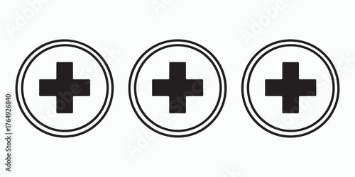 Three plus signs in circles, representing addition, positive results, or medical symbols with clean design