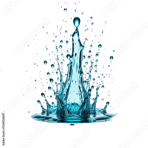 Artistic depiction of a water fountain splashing upwards with many droplets