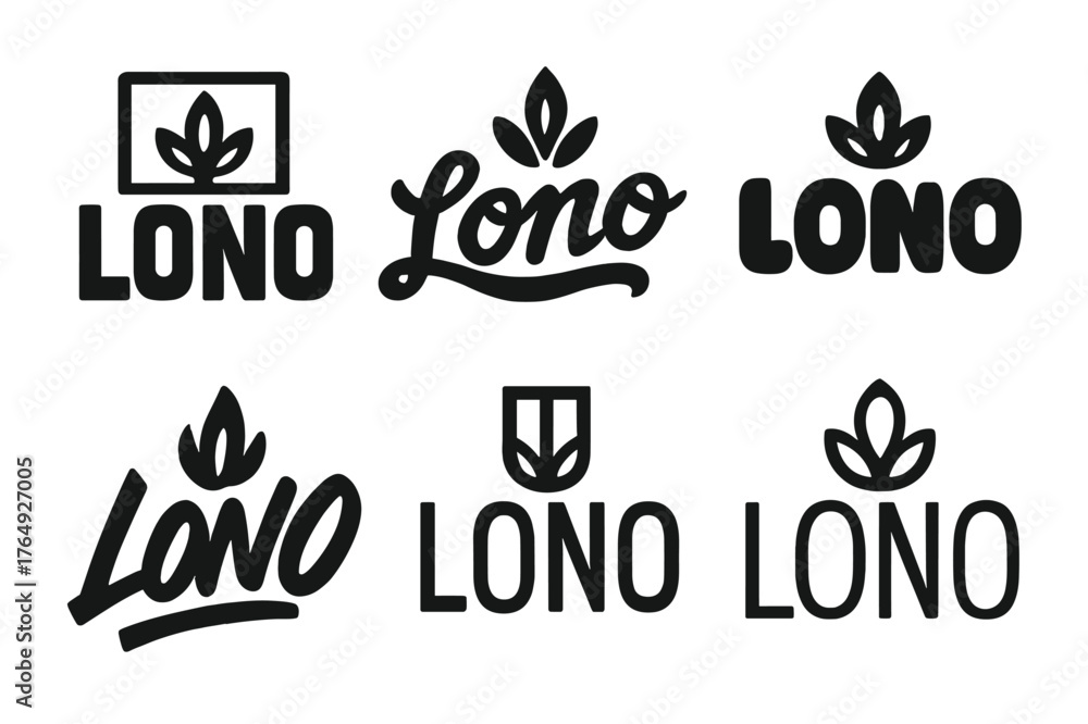 Fototapeta premium Lono Emblem Variations. Emblem of Lono. Set lettering. harmonious lettering variations of the same emblematic concept, each with different artistic
