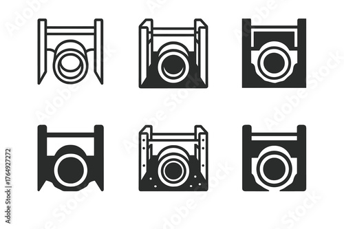 Trench Pipe Logos. Drainage pipes in trench. Set Logo of Drainage pipes in trench: trench box shoring protecting pipe installation. harmonious logo variations