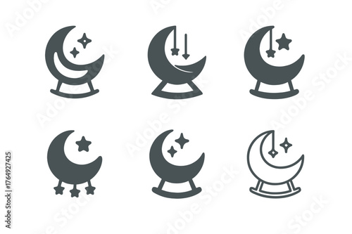 Nursery Logo Variations. Baby nursery decor. Set Logo of Baby nursery decor: crescent cradle and star mobile. harmonious logo variations of the same emblematic