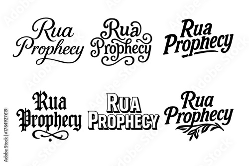 Rua Prophecy Variations. Rua Prophecy. Set lettering. harmonious lettering variations of the same emblematic concept, each with different artistic