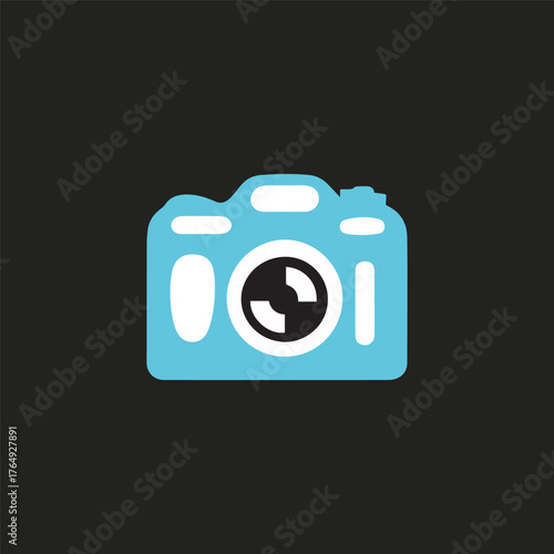 A camera silhouette style flat and minimal vector icon design illustration on a white background.
