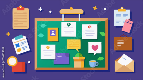 A bulletin board displaying notices and announcements from various community groups.