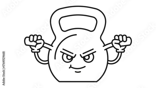 Animated Kettlebell: A playful cartoon kettlebell is brought to life with animated arms and face, creating an amusing and energetic depiction of fitness.