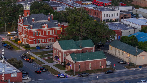 Schilderij op canvas Aerial landscape of coastal downtown Brunswick city summer sunset in southeast c