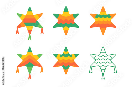 Cinco de Mayo Logos. Cinco de Mayo celebration themes. Set Logo of Cinco de Mayo celebration themes: pinata star burst. harmonious logo variations of the same