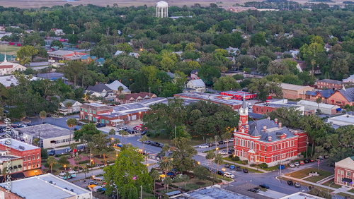 Fotografi Aerial landscape of coastal downtown Brunswick city summer sunset in southeast c