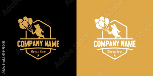 Playful Bear with Balloons Company Logo Badge