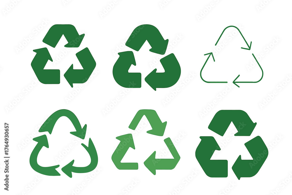 Obraz premium Eco Vibes Logo Collection. Green label design with eco vibes trend. Set Logo of recycling mark: circular arrows. Icon set. harmonious logo variations of the