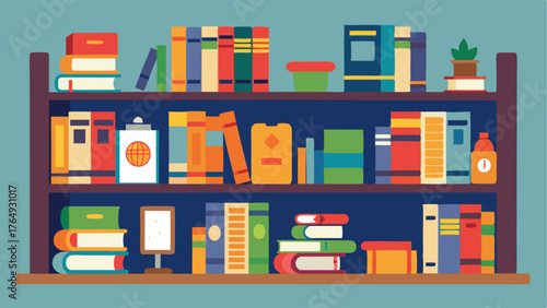 A bookshelf filled with resources and reference materials.