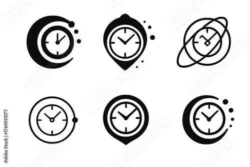Futuristic Logo Grid. Art in science fiction and speculative fiction. Set Logo of Art in science fiction and speculative fiction: Temporal timepiece.