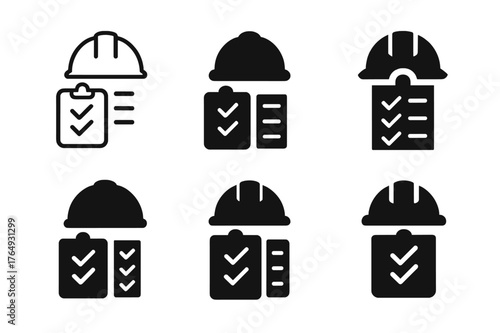 Construction Logo Variations. Construction managers overseeing projects. Set Logo of Construction managers overseeing projects: hard hat with clipboard