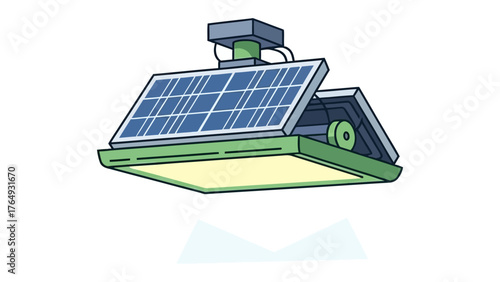 Eco-Friendly Illumination: A futuristic solar panel powers a sustainable lamp, casting a bright glow with its integrated lights, symbolizing green energy, and innovation.
