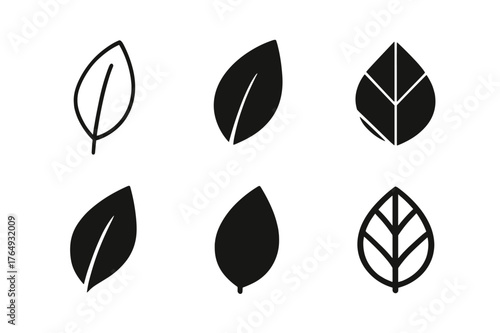 Leaf Logo Variations. Graphic design trends ? nature-inspired design. Set Logo of leaf motif: single leaf with vein. Icon set. harmonious logo variations of