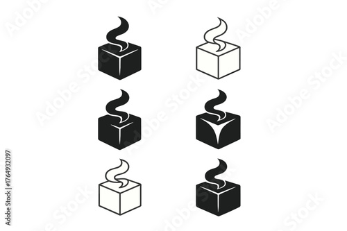 Logo Variations Grid. Brand storytelling. Set Logo of Brand storytelling: Story-driven packaging concept (box with narrative ribbon). harmonious logo