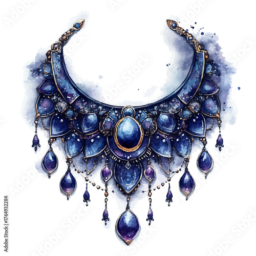 Maang Tikka Jewelry, watercolor vector, isolated on a white background.