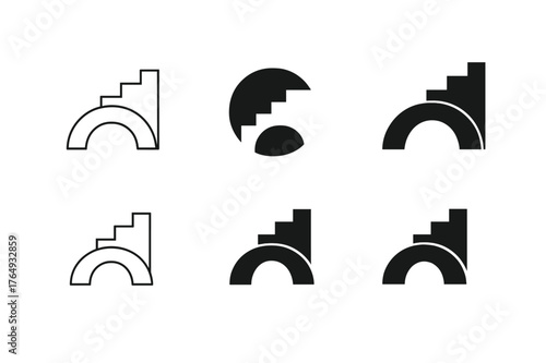 Social Mobility Logos. Social mobility. Set Logo of Social mobility: ascending steps across bridge. harmonious logo variations of the same emblematic concept,