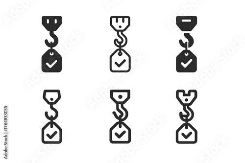 Construction Manager Logos. Construction managers overseeing projects. Set Logo of Construction managers overseeing projects: tower crane hook with approved