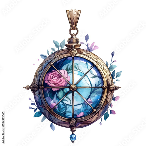 Locket Pendant, watercolor painting vector, isolated on a white background.