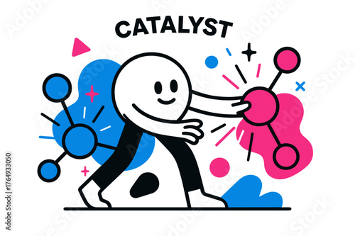 Catalyst Particle Interaction. Catalyst. Catalyst particle interacting with molecules with floating abstract geometric shapes and glowing highlights, dynamic