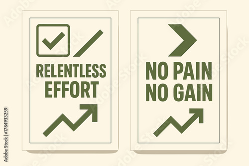 Relentless Effort Banners. Relentless effort. Two vertical A6 banners with safe margins, centered composition, no elements touching edges, geometric, olive