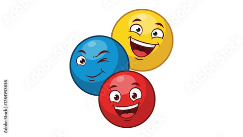 Cheerful Spheres: A playful cluster of animated spheres expressing a spectrum of emotions: happiness, delight and playful winking