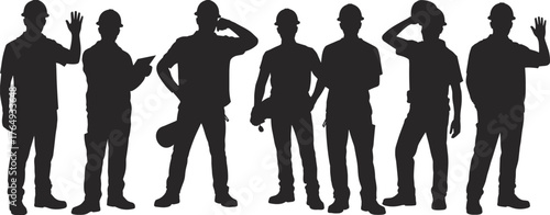 Construction workers silhouette, engineering team, industrial labor, teamwork, safety helmet, infrastructure development, job site, skilled professionals, architecture, urban planning