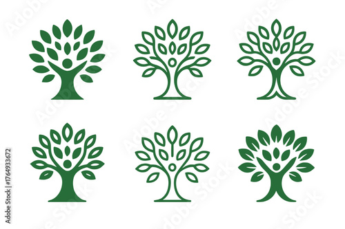 Mindful Tree Logos. Teachers integrating social-emotional learning in classrooms. Set Logo of Teachers integrating social-emotional learning in classrooms: