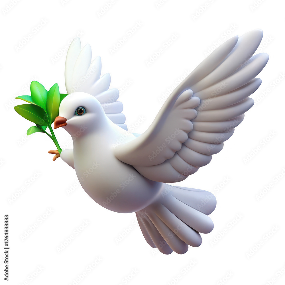 Obraz premium 3d white dove with olive branch isolated on transparent background