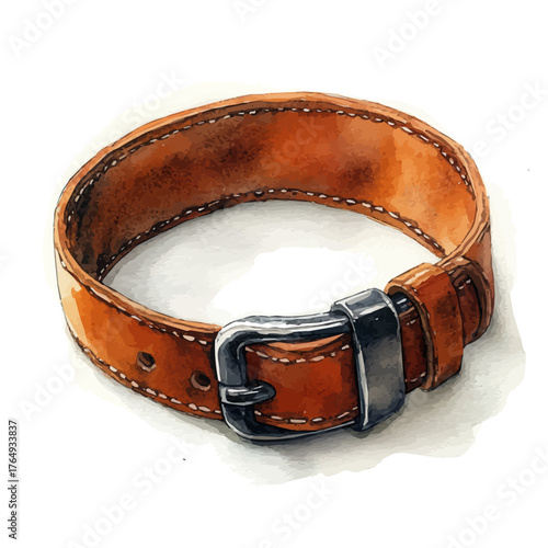 Leather Bracelet, watercolor vector, isolated on a white background.