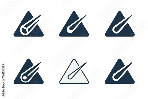 Perseid Meteor Logos. Perseid meteor season. Set Logo of Perseid meteor season: meteor streak across triangle. harmonious logo variations of the same