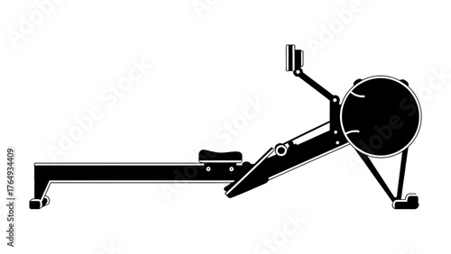 Rowing Machine Silhouette: A sleek, monochrome depiction of a rowing machine, designed to capture the essence of fitness and workout, highlighting the equipment used for indoor exercise.