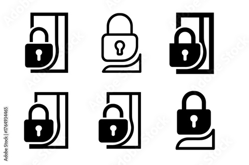 Innovative Window Seal Designs. Sealing windows to prevent drafts. Set Logo of lock-tight seal: window latch compressing gasket. Icon set. harmonious logo