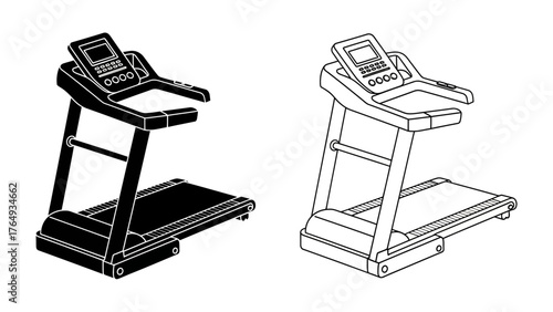 Treadmill Silhouette: Two minimalist representations of a modern treadmill, offering a sleek, graphic view for fitness and exercise-related visuals.