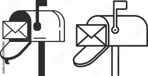 Mailbox with Letter Icon Vector Illustration in Minimal Line Style.