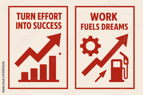 Effort into Success Banners. Turn effort into success. Two vertical A6 banners with safe margins, centered composition, no elements touching edges, flat vector