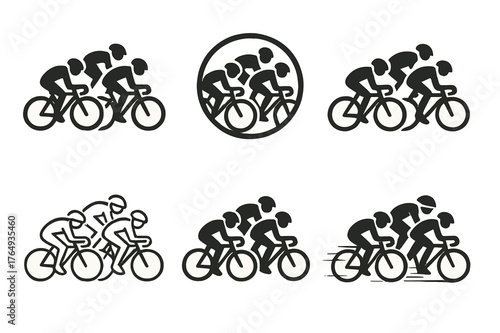 Cycling Race Logos. Cycling race. Set Logo of Cycling race: peloton of riders. harmonious logo variations of the same emblematic concept, each with different