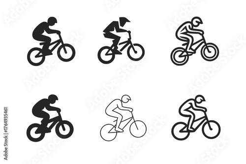 BMX Logo Variations. BMX riding. Set Logo of BMX riding: biker performing jump trick. harmonious logo variations of the same emblematic concept, each with