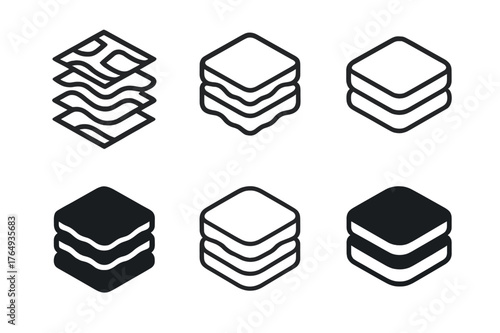 Deep Sleep Logos. Deep sleep. Set Logo of Deep sleep: Stacked mattress layers cross-section. harmonious logo variations of the same emblematic concept, each