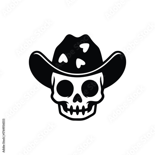 skull wearing cowboy hat vector illustration in bold graphic style.eps
