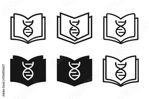 Cloning Ethics Logos. The ethics of cloning and creating synthetic organisms. Set Logo of transparency in research: open book with DNA. Icon set. harmonious