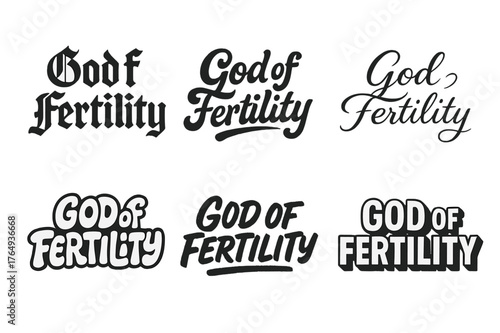 Fertility Lettering Variations. God of Fertility. Set lettering. harmonious lettering variations of the same emblematic concept (Gothic-inspired decorative