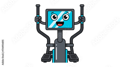 Playful Exercise Machine: A whimsical illustration of a friendly exercise machine comes alive with cheerful eyes and a broad smile, inviting you to embrace fitness and well-being. 