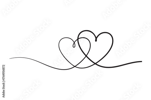 Vector art of two hearts connected by a single line
