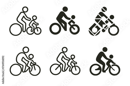 Family Biking Logos. Family biking. Set Logo of Family biking: parent and child on bikes. harmonious logo variations of the same emblematic concept, each with