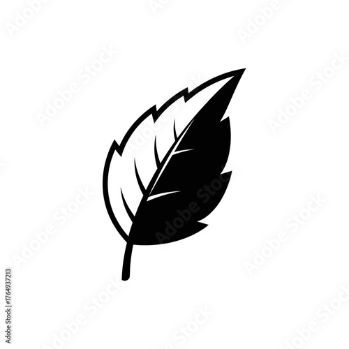 A simple black silhouette of a leaf with visible veins, isolated on a white background.