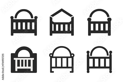 Baby Crib Safety Logos. Baby safety. Set Logo of Baby safety: crib with protective guard. harmonious logo variations of the same emblematic concept, each with