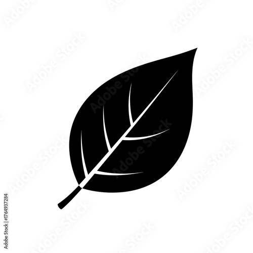 A simple black silhouette of a leaf with visible veins, isolated on a white background.